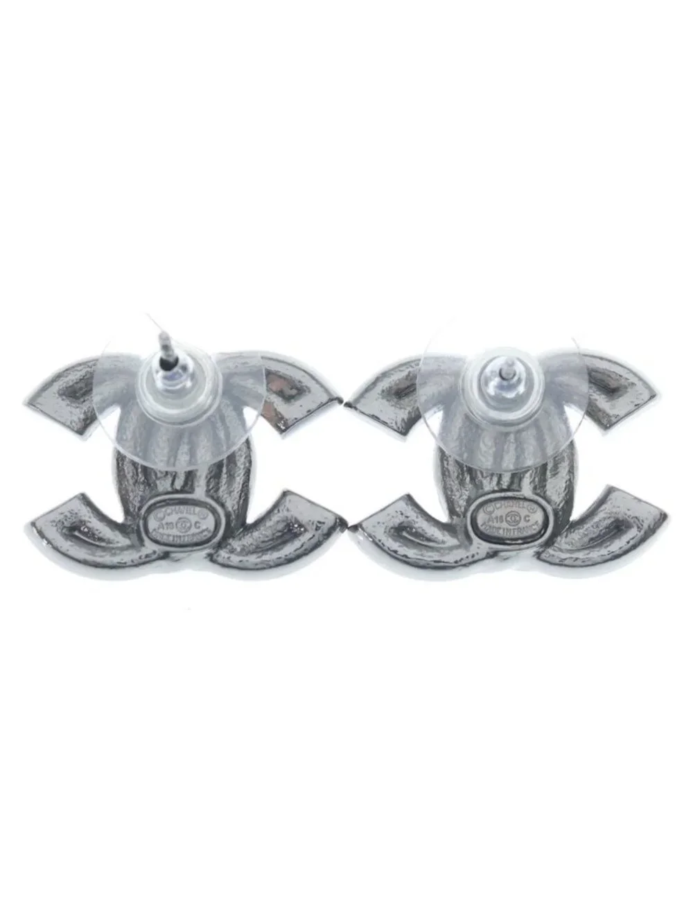 Chanel CC Logo Earrings Purple Silver Rhinestone